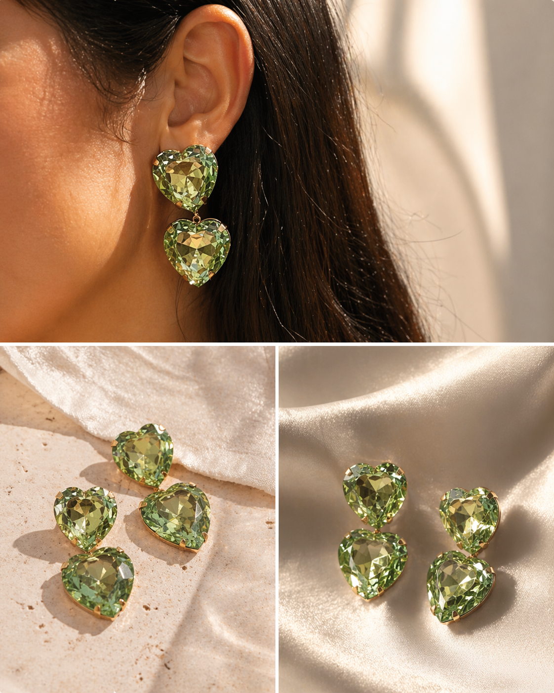 Emerald Heart Drop Earrings